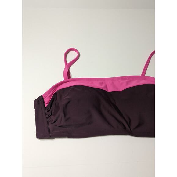 Kona Sol Bikini Top Colorblock Pink Burgundy Bandeau D/DD Swimsuit Beach Pool - Picture 2 of 11